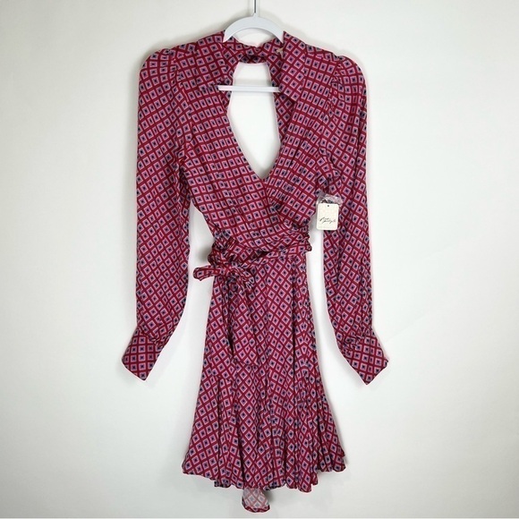 Free People It Takes Two Pop Long Sleeve Open Back Mini Wrap Mini Dress Size XS - Picture 3 of 13